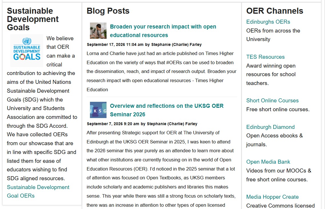 Original website with a plain three-column layout